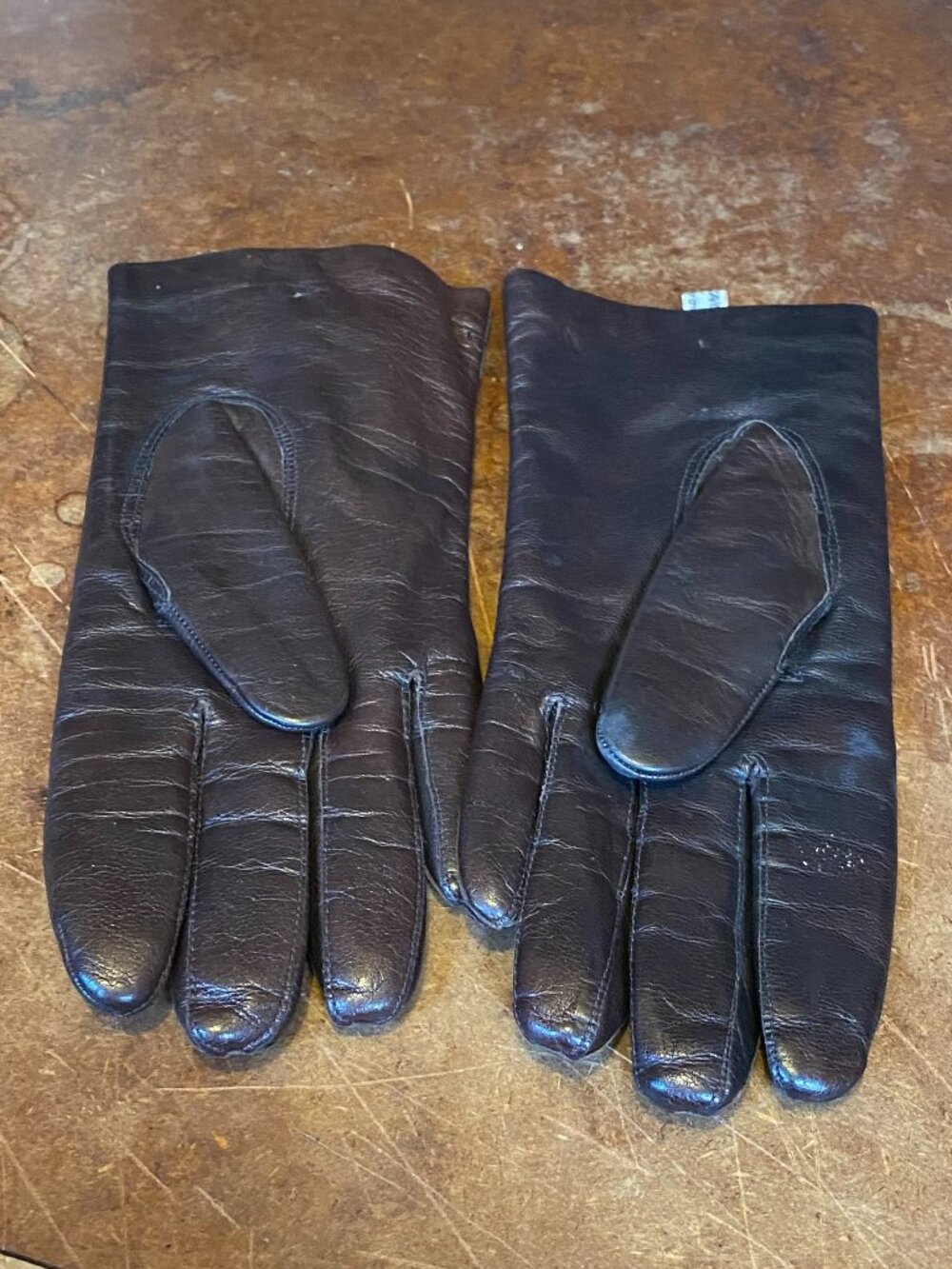 Bloomingdale's Vintage Brown Men's Leather Gloves Rabbit Fur Lining Made Italy